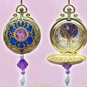 Gold Fantasy Pocket Blue & Purple Accent Watch w/ Lavender Rhinestone